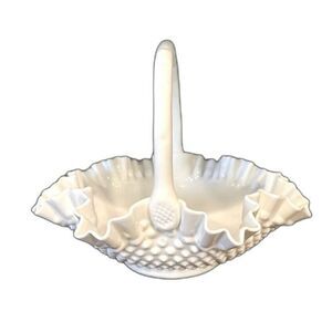 Fenton‎ Ruffled Hobnail Milk Glass Large Basket With Handle
